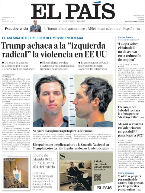 Portada de El Pais del viernes, 13 de octubre de 2023