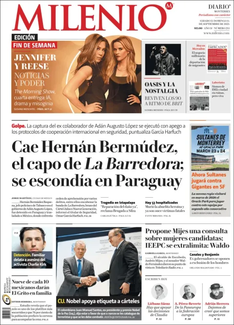 Portada de Milenio del lunes, 15 de septiembre de 2025