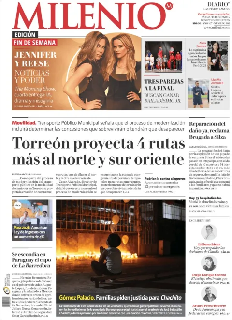 Portada de Milenio Laguna del lunes, 15 de septiembre de 2025