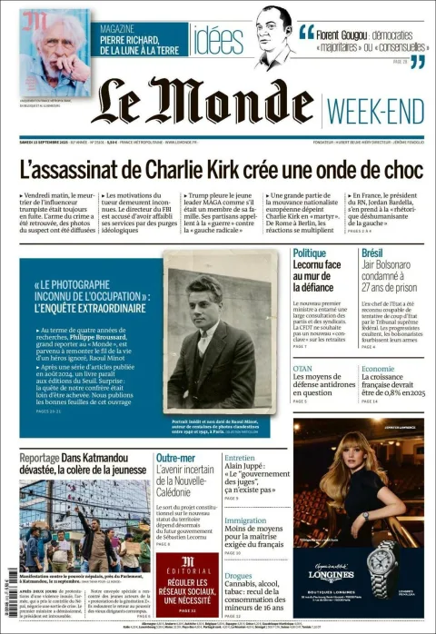 Portada de Le Monde del sábado, 13 de septiembre de 2025