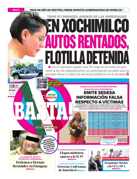 Portada de Basta! (portada) del sábado, 13 de septiembre de 2025