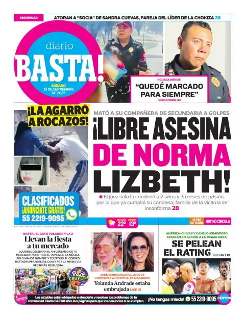Portada de Basta! (contraportada ) del sábado, 13 de septiembre de 2025