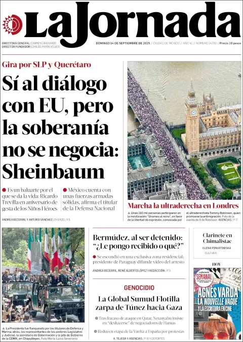 Portada de La Jornada del domingo, 14 de septiembre de 2025