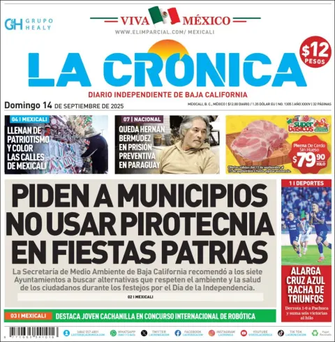 Portada de La Cronica del domingo, 14 de septiembre de 2025