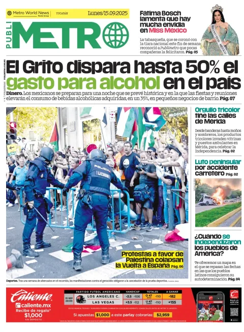 Portada de Publimetro Merida del lunes, 15 de septiembre de 2025