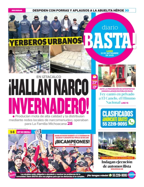 Portada de Basta! (contraportada ) del lunes, 15 de septiembre de 2025