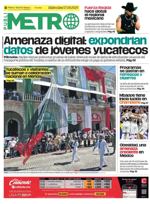 Portada de Publimetro Merida del miércoles, 17 de septiembre de 2025