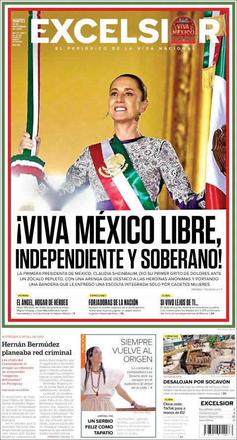 Portada de Excelsior del martes, 16 de septiembre de 2025