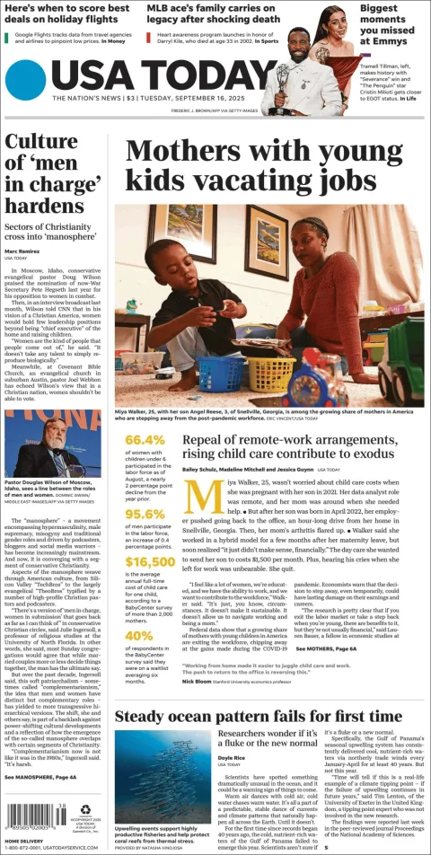 Portada de Usa Today del martes, 16 de septiembre de 2025
