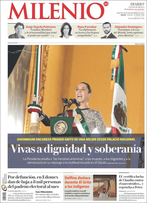 Portada de Milenio Edo de Mexico del martes, 16 de septiembre de 2025