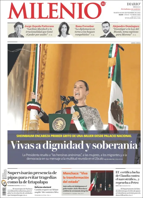 Portada de Milenio Hidalgo del martes, 16 de septiembre de 2025