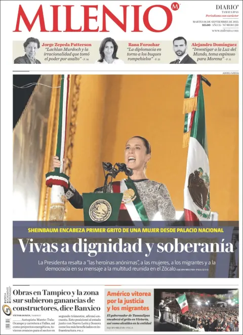 Portada de Milenio Tamaulipas del martes, 16 de septiembre de 2025