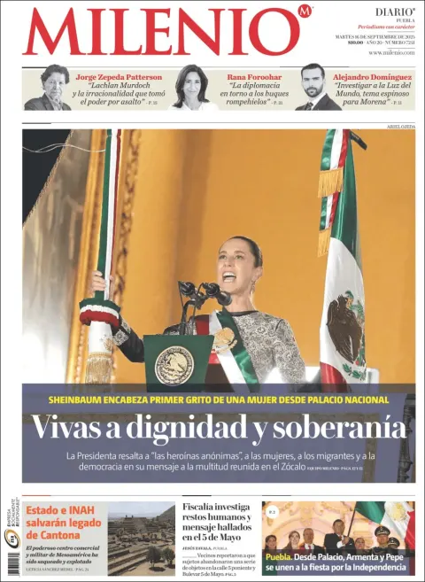 Portada de Milenio Puebla del martes, 16 de septiembre de 2025