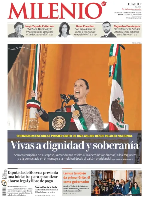 Portada de Milenio Jalisco del martes, 16 de septiembre de 2025