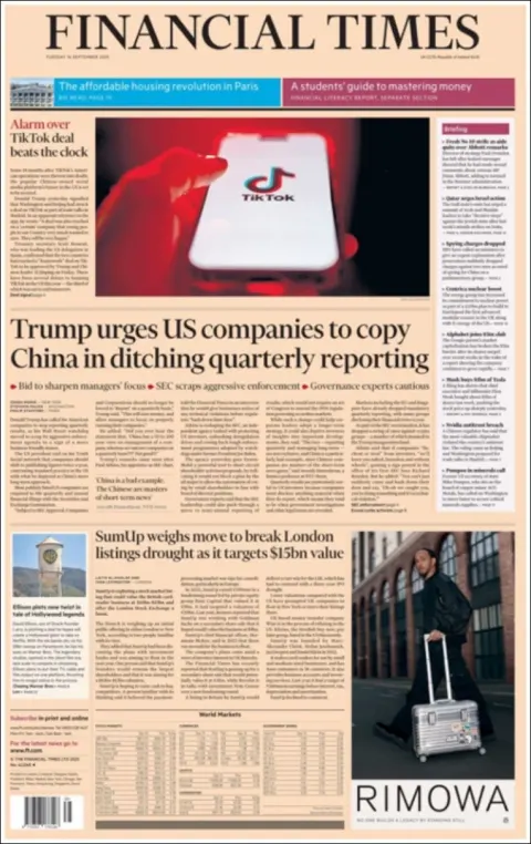 Portada de Financial Times del martes, 16 de septiembre de 2025