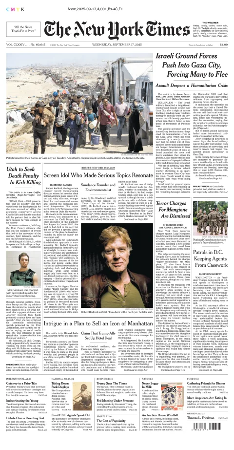 Portada de The New York Times (new York) del miércoles, 17 de septiembre de 2025