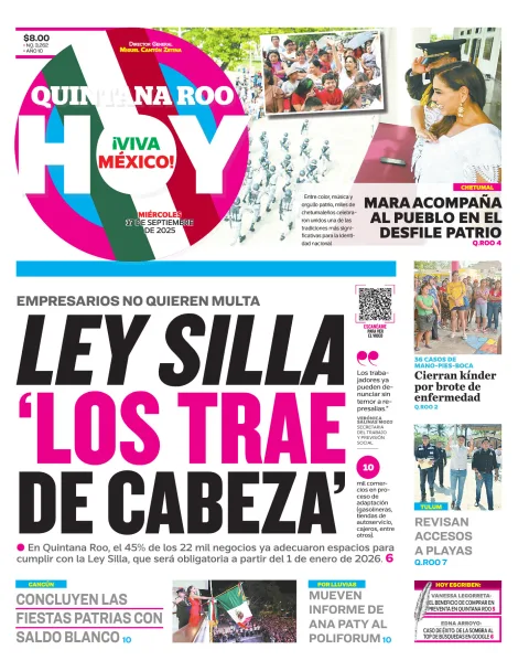 Portada de Quintana Roo Hoy (portada) del miércoles, 17 de septiembre de 2025