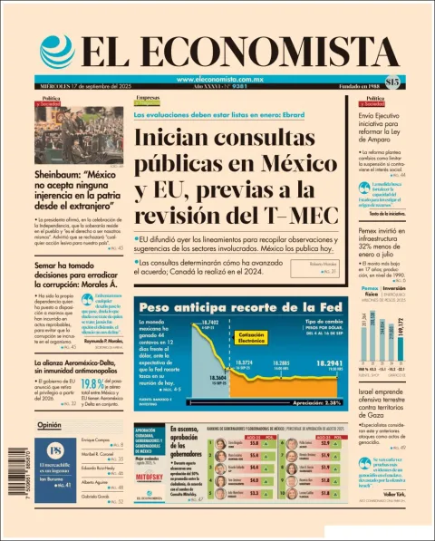 Portada de El Economista del miércoles, 17 de septiembre de 2025