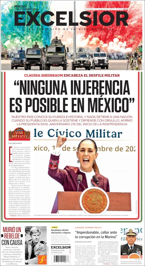 Portada de Excelsior del miércoles, 17 de septiembre de 2025