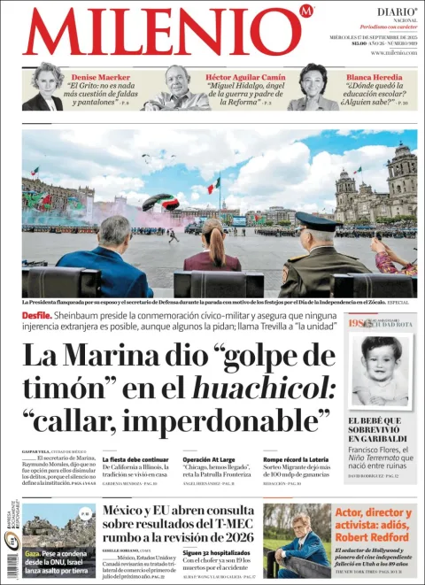 Portada de Milenio del miércoles, 17 de septiembre de 2025