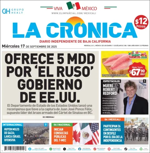 Portada de La Cronica del miércoles, 17 de septiembre de 2025