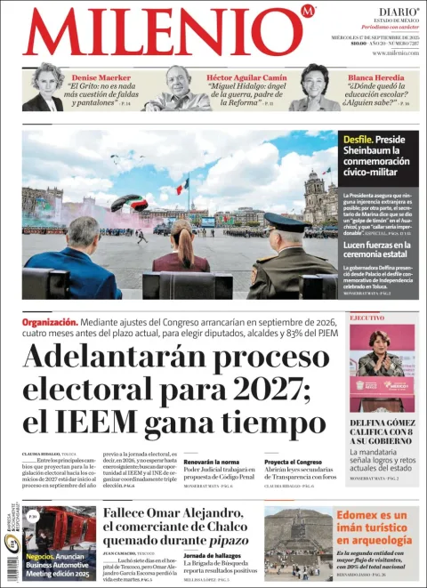 Portada de Milenio Edo de Mexico del miércoles, 17 de septiembre de 2025
