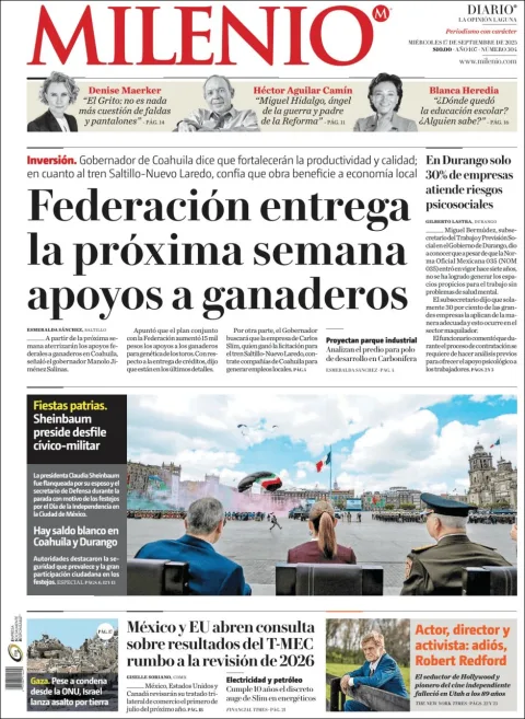 Portada de Milenio Laguna del miércoles, 17 de septiembre de 2025