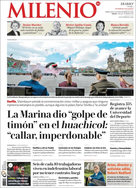 Portada de Milenio Puebla del miércoles, 17 de septiembre de 2025