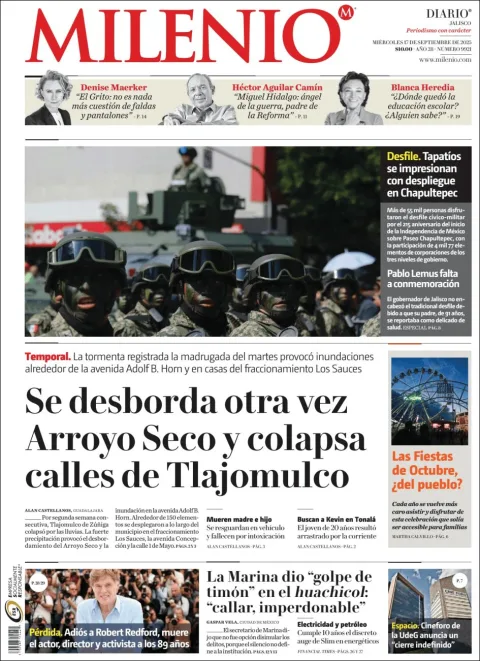 Portada de Milenio Jalisco del miércoles, 17 de septiembre de 2025