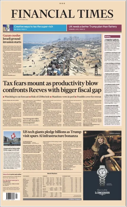 Portada de Financial Times del miércoles, 17 de septiembre de 2025