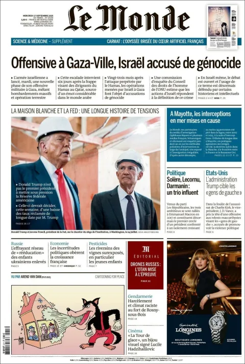 Portada de Le Monde del miércoles, 17 de septiembre de 2025