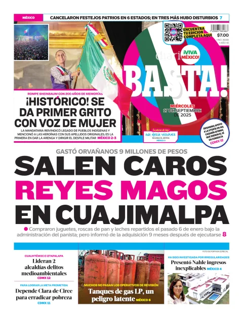 Portada de Basta! (portada) del miércoles, 17 de septiembre de 2025