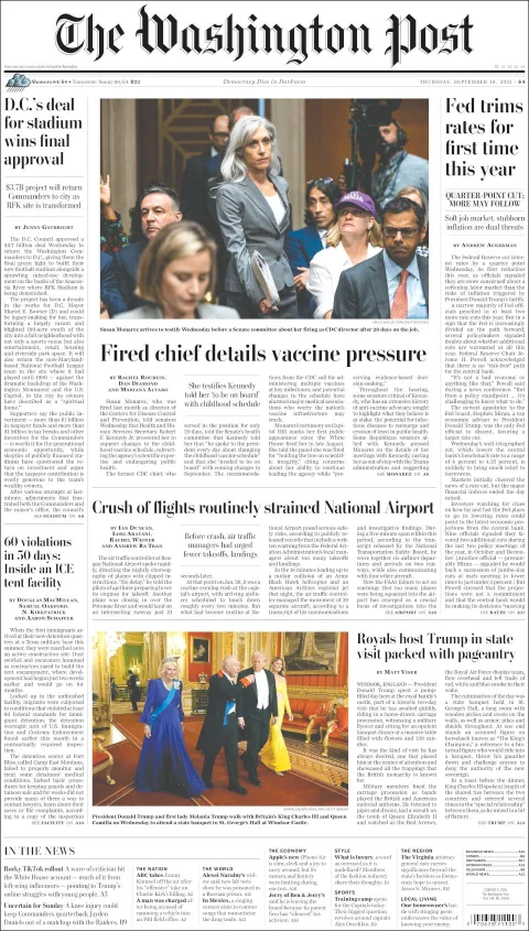 Portada de The Washington Post del jueves, 18 de septiembre de 2025