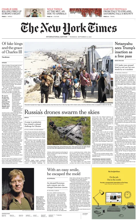 Portada de The New York Times (international) del jueves, 18 de septiembre de 2025