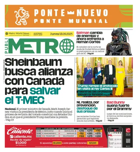 Portada de Publimetro Monterrey del jueves, 18 de septiembre de 2025