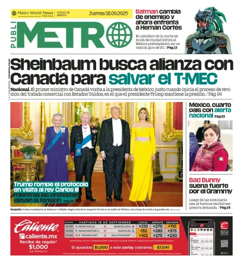 Portada de Publimetro Nacional del jueves, 18 de septiembre de 2025