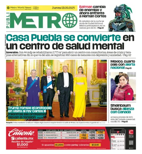Portada de Publimetro Puebla del jueves, 18 de septiembre de 2025