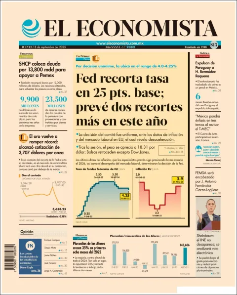 Portada de El Economista del jueves, 18 de septiembre de 2025