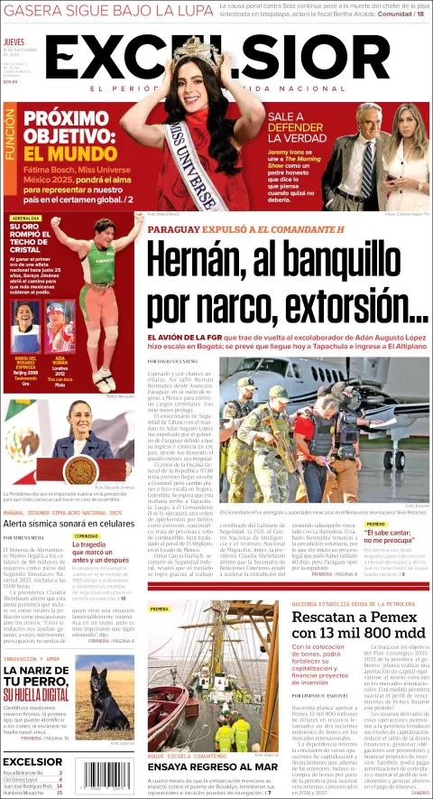Portada de Excelsior del jueves, 18 de septiembre de 2025