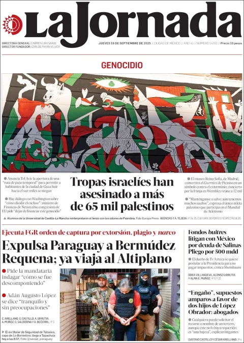Portada de La Jornada del jueves, 18 de septiembre de 2025