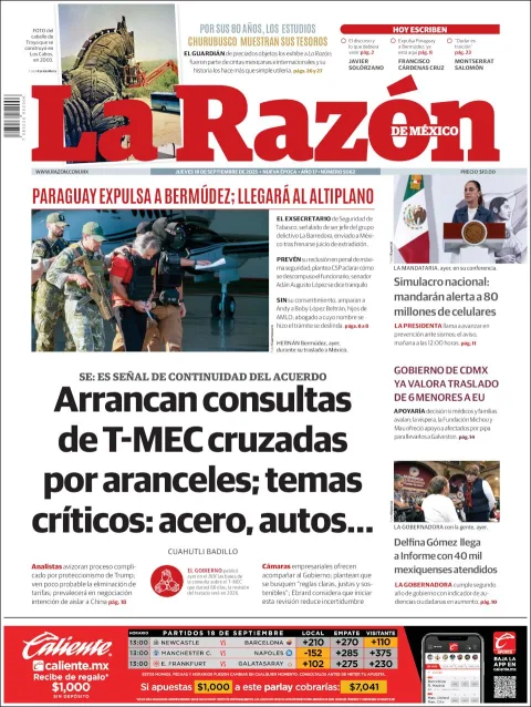 Portada de La Razon del jueves, 18 de septiembre de 2025