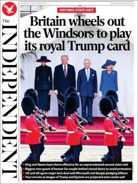 Portada de The Independent del jueves, 18 de septiembre de 2025