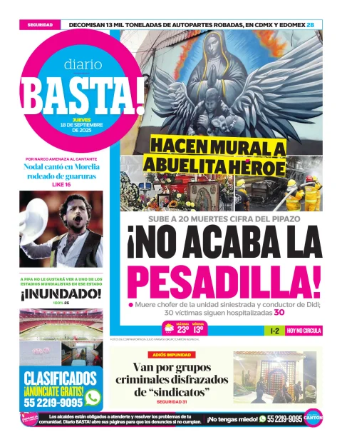 Portada de Basta! (contraportada ) del jueves, 18 de septiembre de 2025