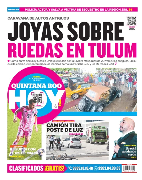 Portada de Quintana Roo Hoy (contraportada) del viernes, 19 de septiembre de 2025