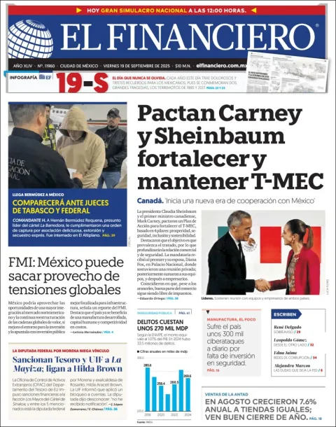 Portada de El Financiero del viernes, 19 de septiembre de 2025