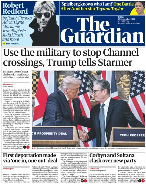Portada de The Guardian (reino Unido) del viernes, 19 de septiembre de 2025