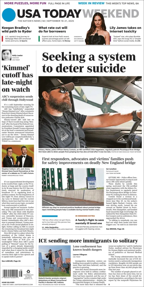 Portada de Usa Today del viernes, 19 de septiembre de 2025