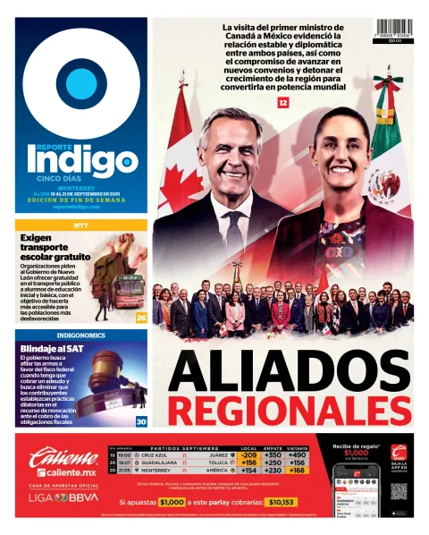 Portada de Reporte Indigo Monterrey del viernes, 19 de septiembre de 2025