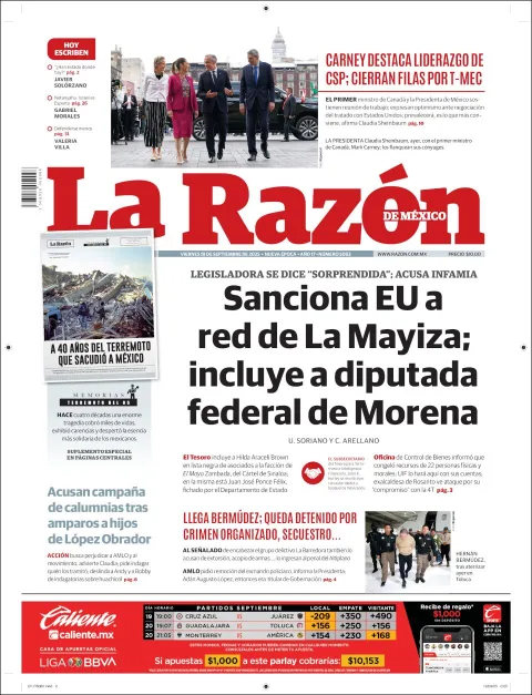 Portada de La Razon del viernes, 19 de septiembre de 2025