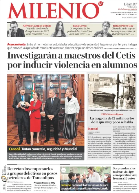 Portada de Milenio Tamaulipas del viernes, 19 de septiembre de 2025